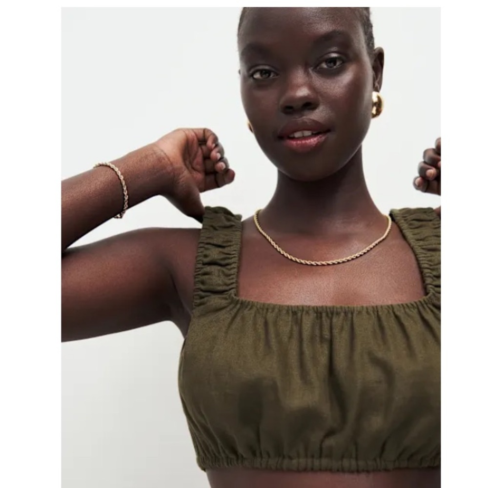 Reformation Suki Linen Top Dark Olive - Size M